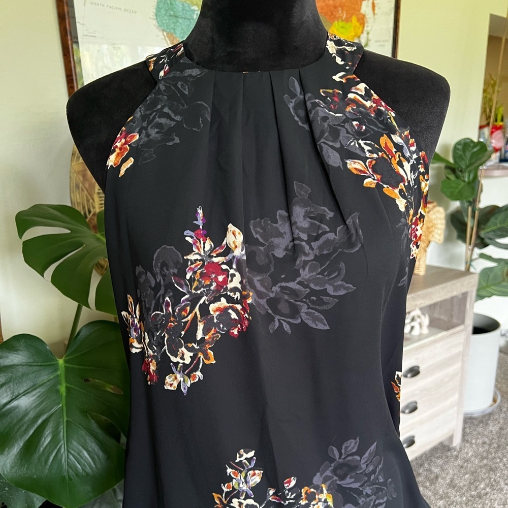 Violet & Claire Black Floral Halter Camisole with Burgundy and Gold Accents - Picture 1 of 7
